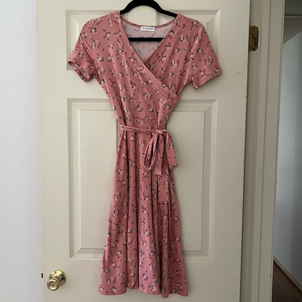 JessaKae Pink Floral Wrap Dress